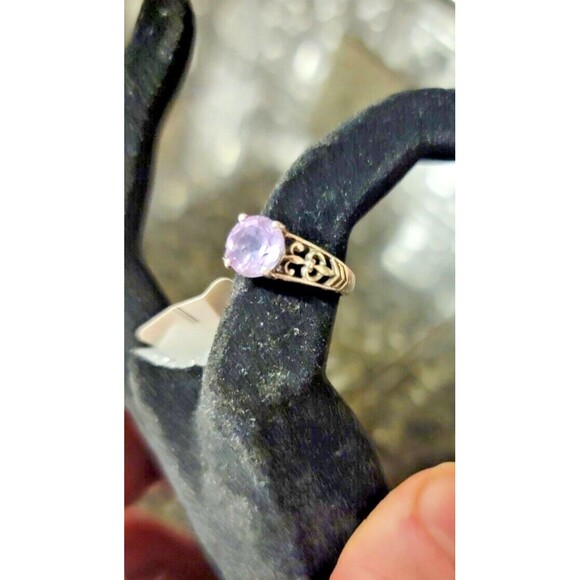 Round Amethyst, gemstone Art Deco design Sterling Silver 925 Ring Filigree sz 5 - Picture 4 of 14